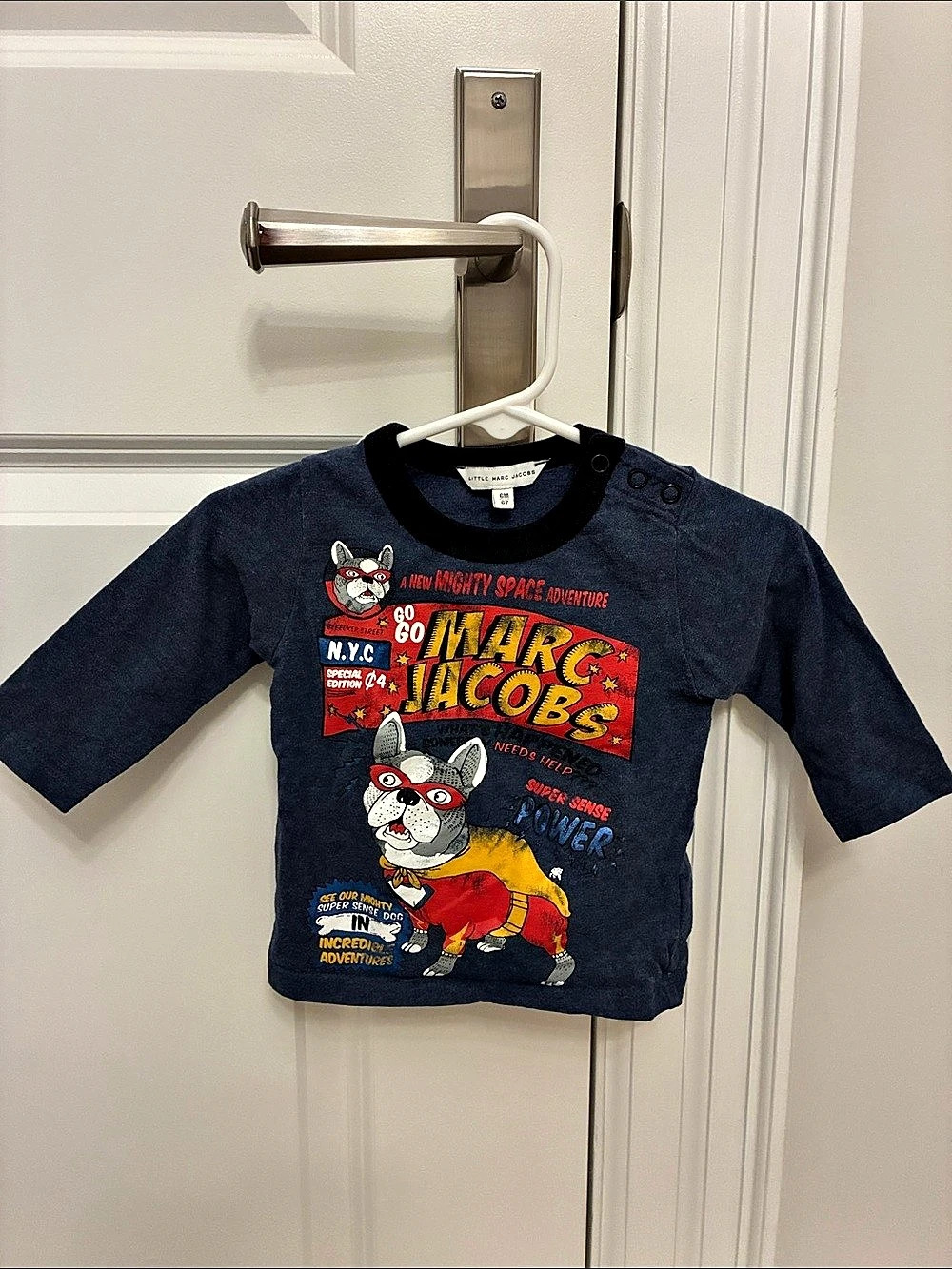 Little Marc Jacobs Superhero French Bulldog Graphic Long Sleeve Tee 6M